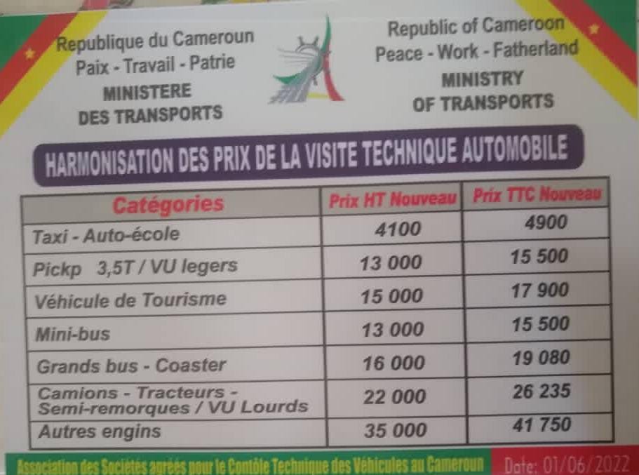 Automobile: augmentation des coûts de la visite technique au Cameroun