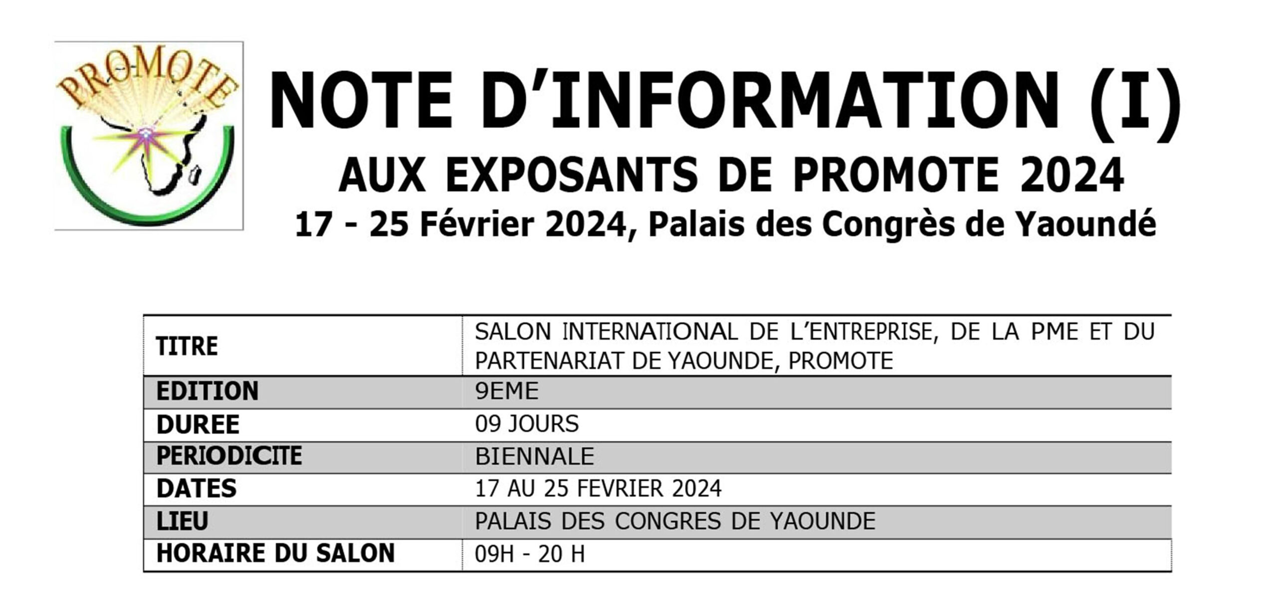 Note d’information aux exposants de Promote 2024